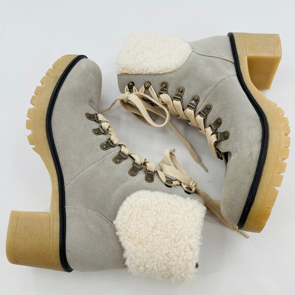 Oasis Society Gray Faux Suede Lace Up Chunky Heel Combat Military Boots 10 - Picture 11 of 14